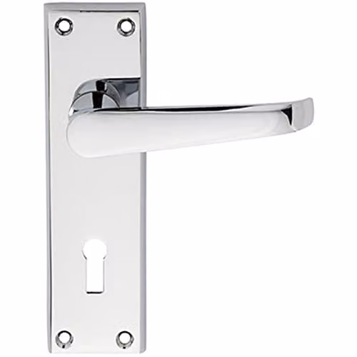 Loops Pair Straight Victorian Handle on Lock Backplate in Polished Chrome, W: 150 mm, H: 43 mm