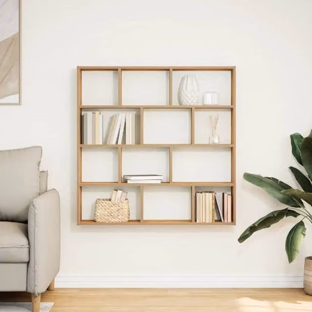 Berkfield Home Wall Mounted 12 Compartment Cube Shelf in Artisan Oak Brown