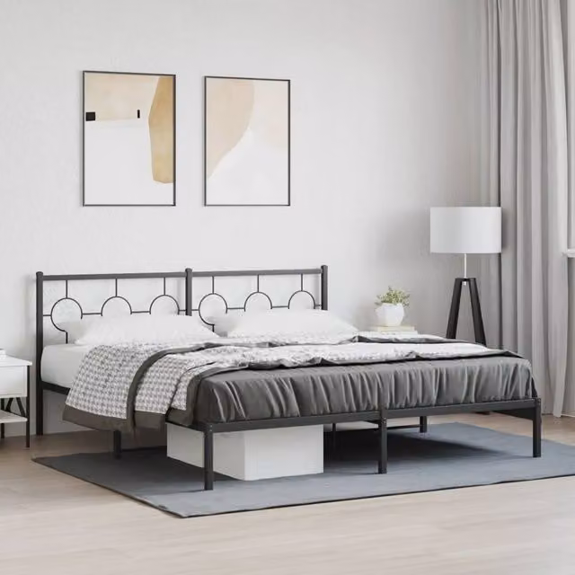 Berkfield Home Metal Bed Frame with Headboard, Black, W/D/H: 180 x 200 cm