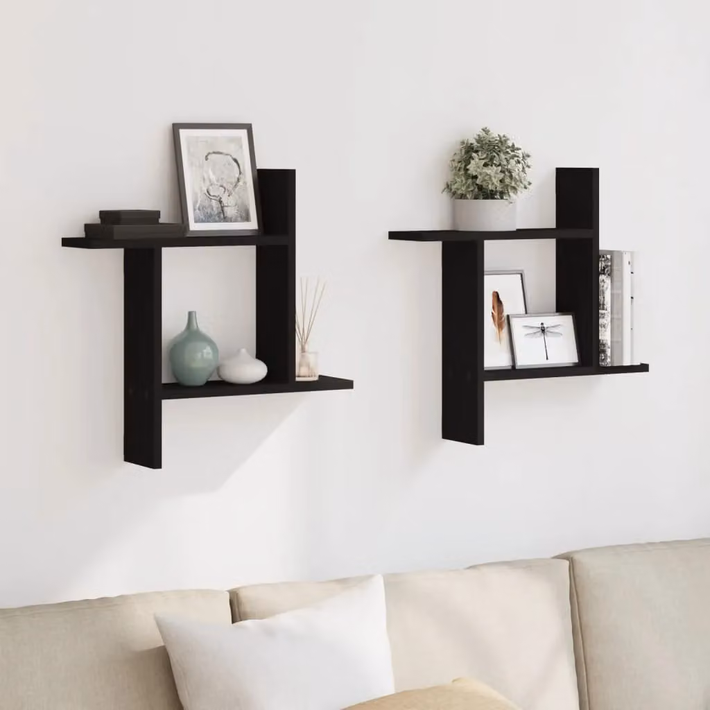 Berkfield Home Wall Mounted Shelves, 2 Piece Black MDF, W/D/H: 50 x 12 x 50 cm – 2