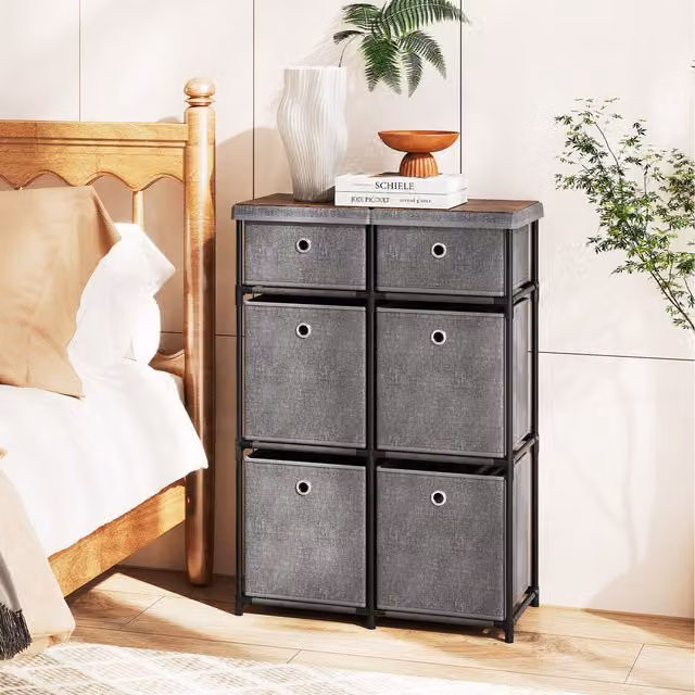 Costway Modern Grey Bedroom Nightstand Chest of Drawers