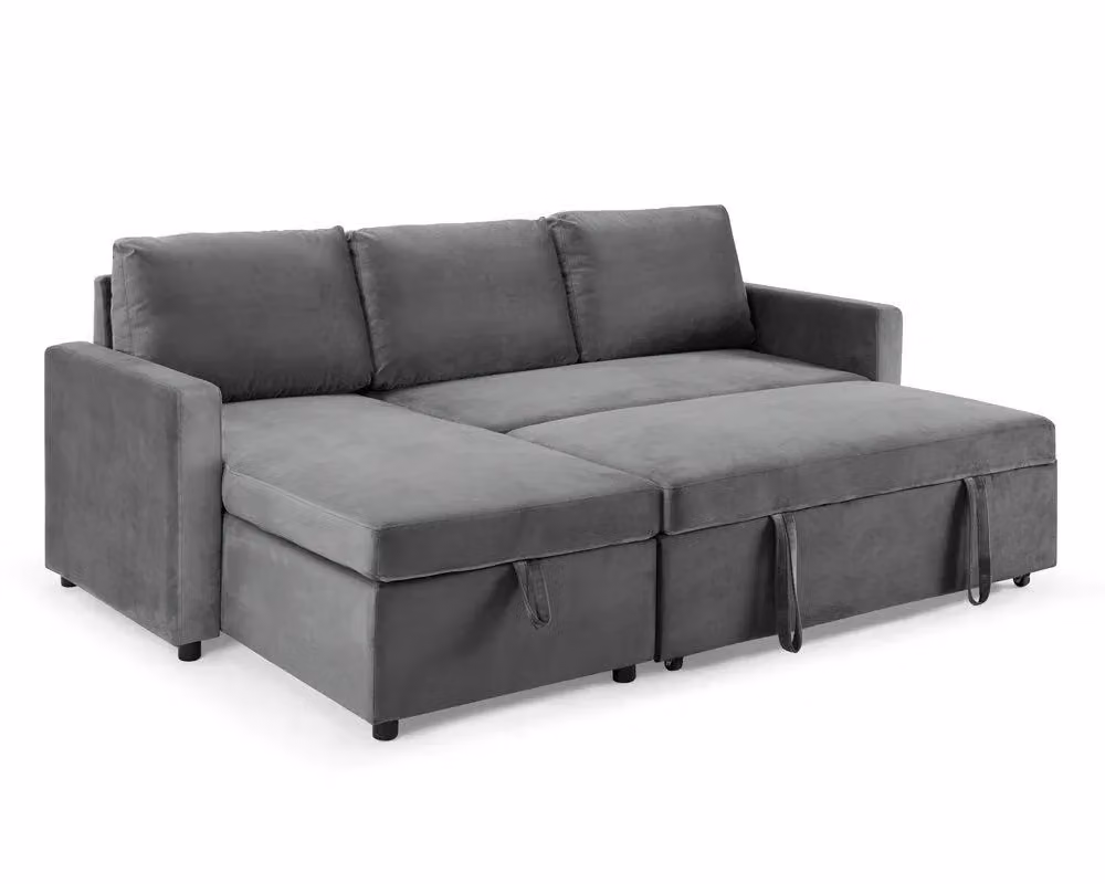 Home Detail Dorset Velvet Pull Out Sofa Bed with Reversible Chaise and Underseat Storage in Dark Grey – 3