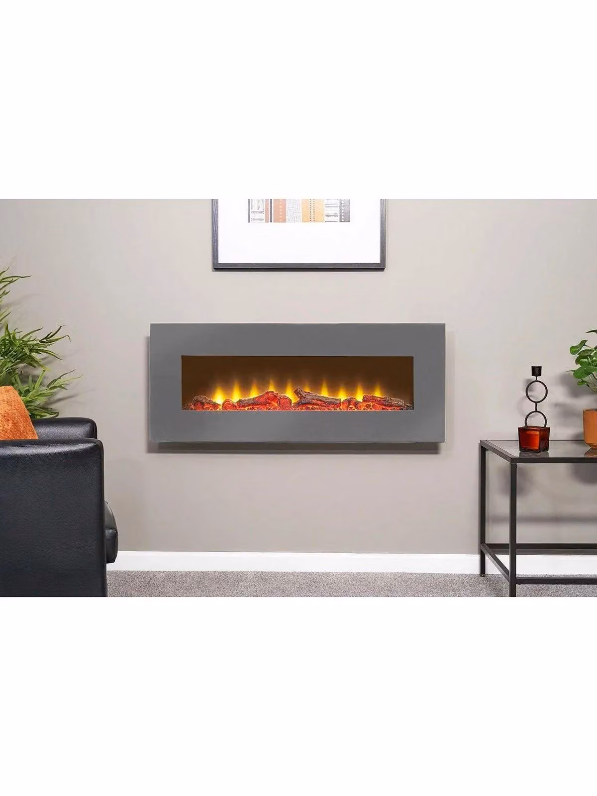 Adam Fireplaces Sureflame Electric Wall Mounted Fire with Remote, Grey, W: 106.6 cm, H: 43.3 cm, D: 11.2 cm