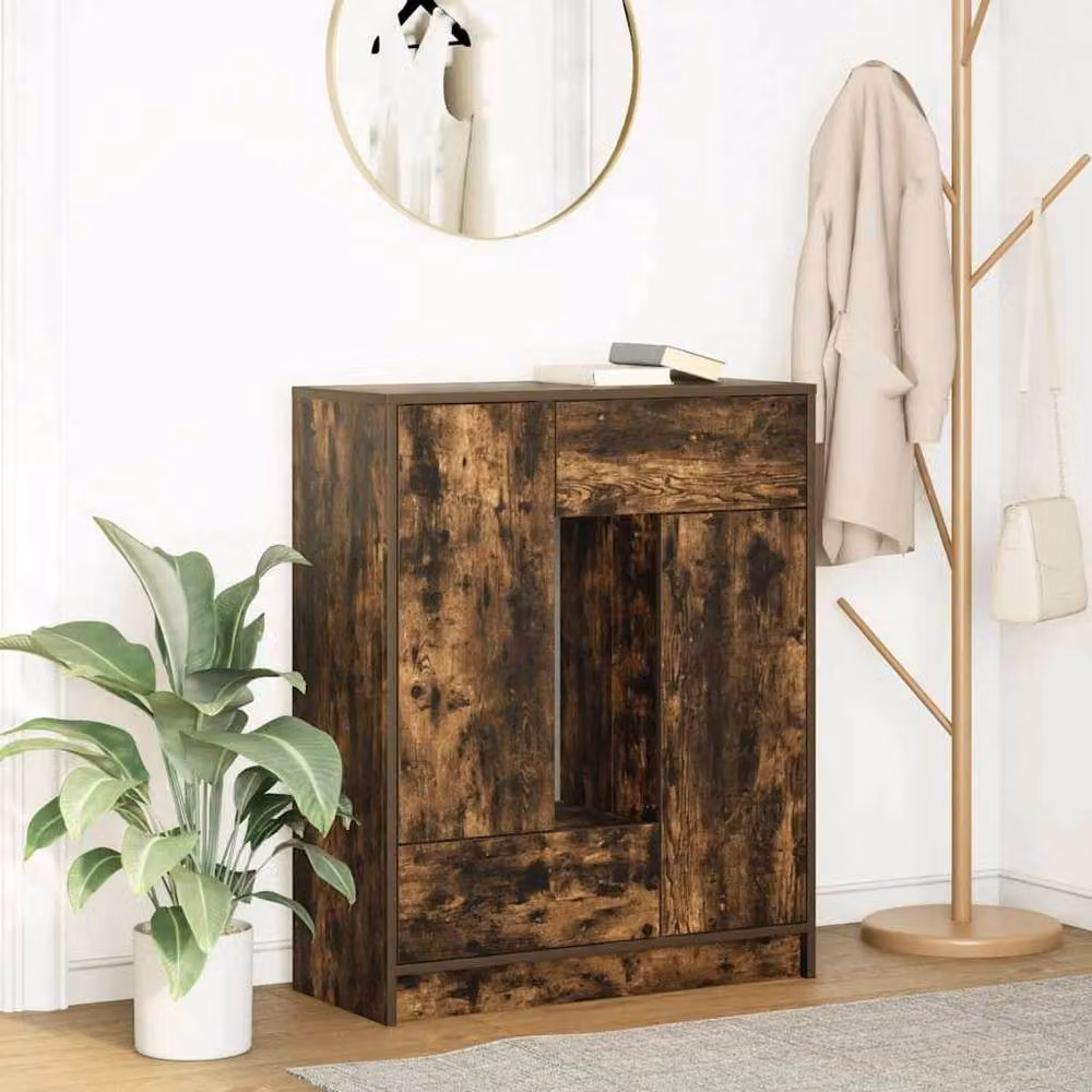 Berkfield Home Sideboard with Drawers and Doors in Smoked Oak Brown, W/D/H: 73 x 31 x 90 cm – 2