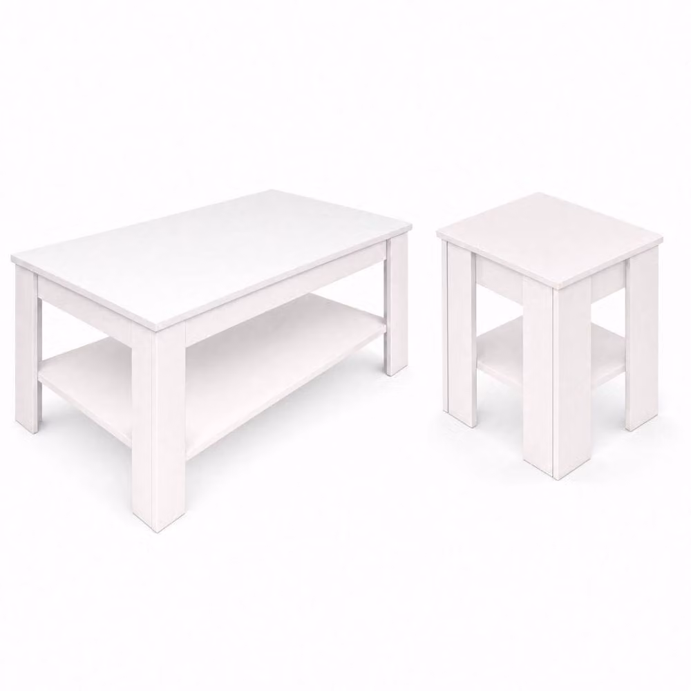 FWStyle Modern 2 Piece Coffee Table and Lamp Table Set in White – 2