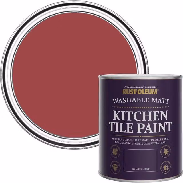 Rust-Oleum Soho Red Water-Based Kitchen Tile Paint in a Matt Finish, 0.75 l – 1
