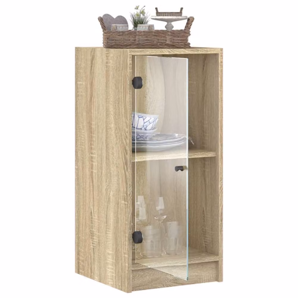 Berkfield Home Side Cabinet with Glass Doors in Sonoma Oak, Light Brown, W/D/H: 35 x 37 x 75.5 cm – 2