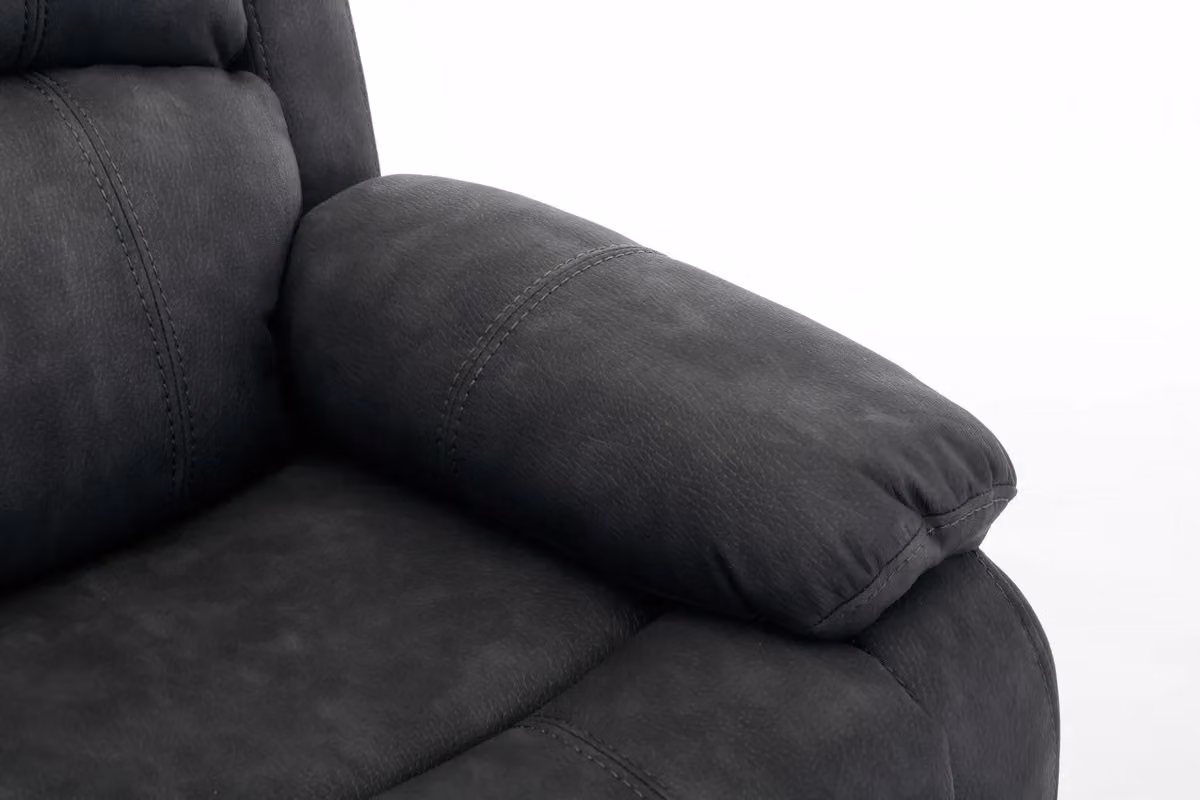 FURNITURE ONE Dark Grey Leathaire Fabric Manual Recliner Sofa Set, 3+1+1 Seater – 3
