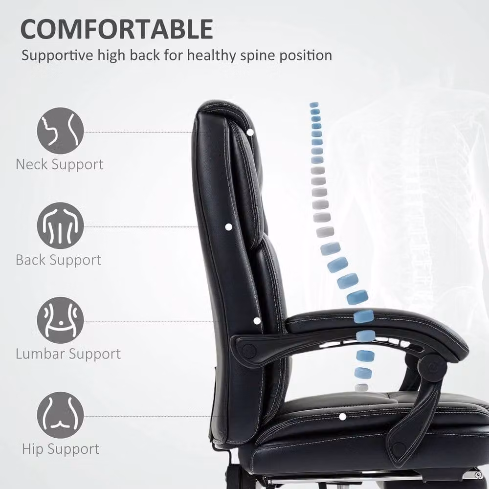 KORVIXA Black Executive Office Chair in Synthetic Leather with Armrests and 360 Degree Swivel – 3