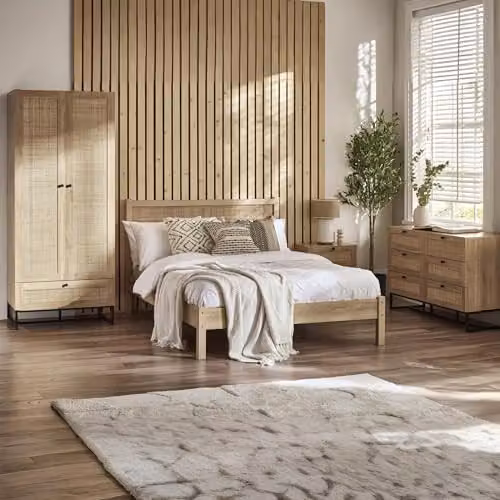 Julian Bowen Padstow 2 Drawer Bedside Table in Light Oak and Rattan, W/D/H: 50 x 30 x 55 cm – 3