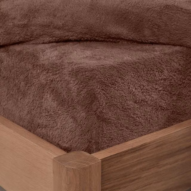 Brentfords Teddy Fleece Thermal Fitted Bed Sheet, Brown, W: 140 cm, L: 200 cm