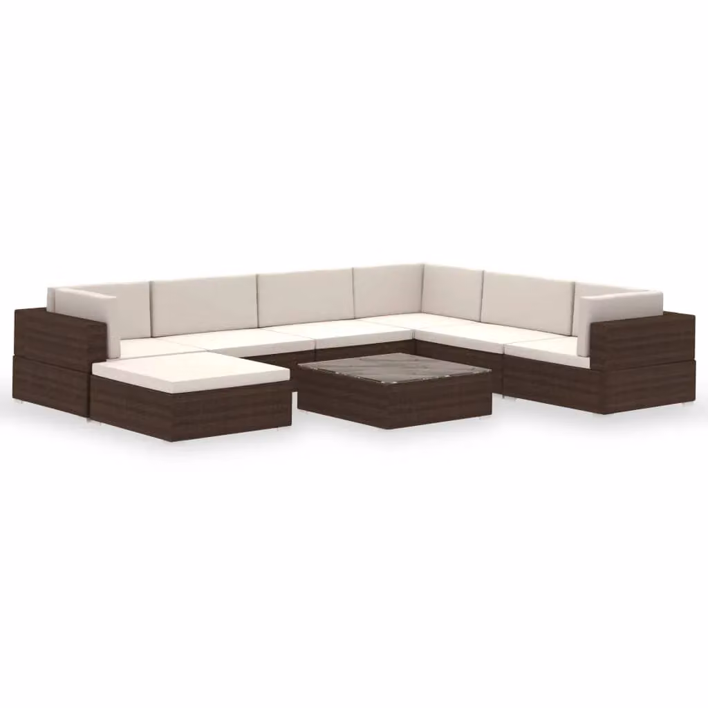 Berkfield Home 8 Piece Brown Poly Rattan Garden Lounge Set with Cushions – 2