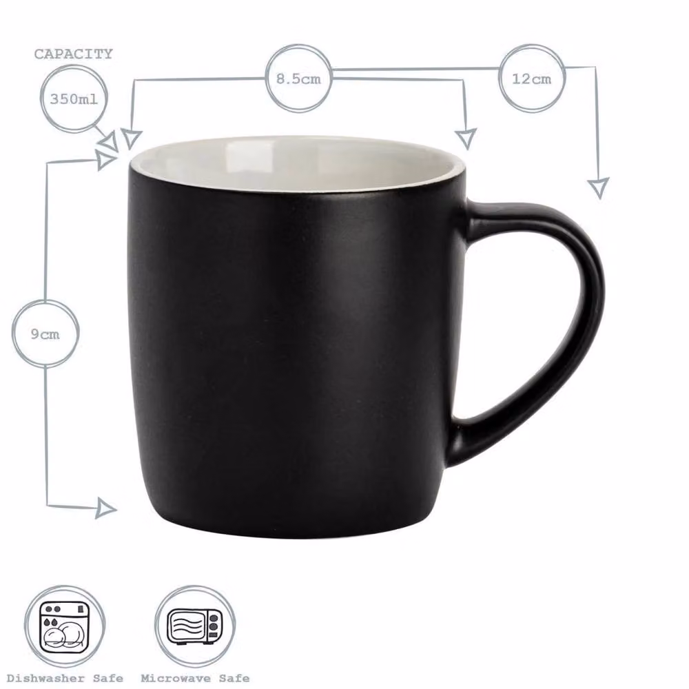 Havendro Set of 12 Matt Black Ceramic Coffee Mugs, 350 ml – 3