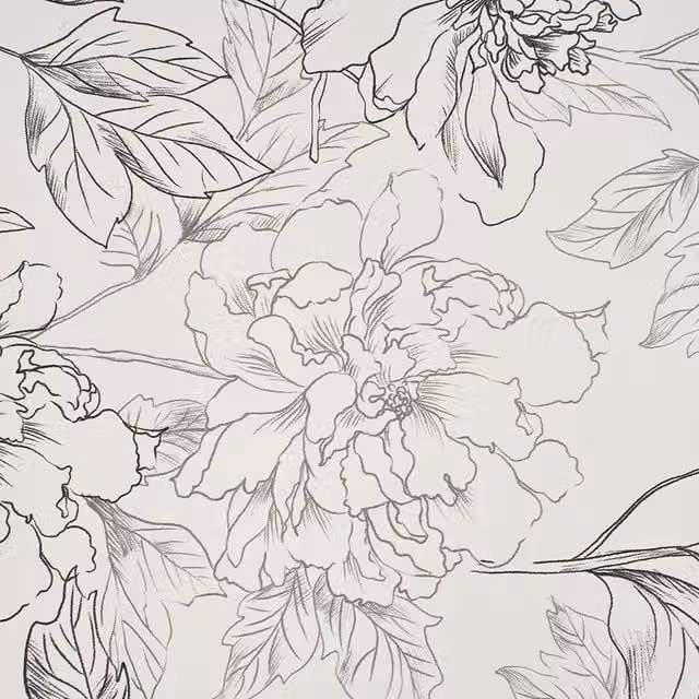 Livingandhome Self-Adhesive Floral Vinyl Wallpaper in Black and Beige (2 Rolls)