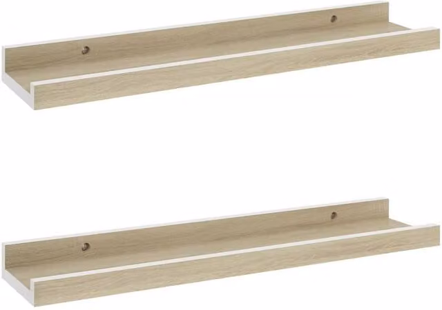Berkfield Home Wall Mounted Shelves, 2 Pack, White and Sonoma Oak, W: 40 cm, D: 9 cm, H: 3 cm