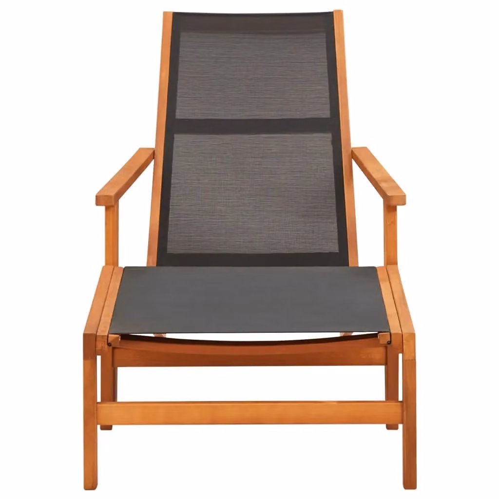 Berkfield Home Garden Chair with Footrest in Black Solid Eucalyptus Wood and Textilene – 2