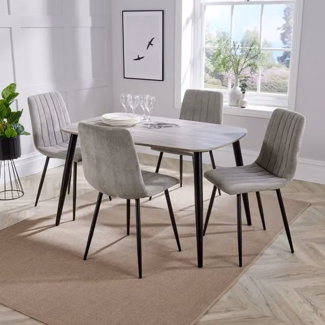 Core Products Ltd Aspen Rectangular Dining Set with Grey Oak Effect Table and 4 Light Grey Fabric Chairs