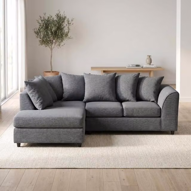 Abakus Direct Harriet Relaxed Linen Corner Sofa with Chaise and Scatter Cushions, Grey, Left-hand Facing