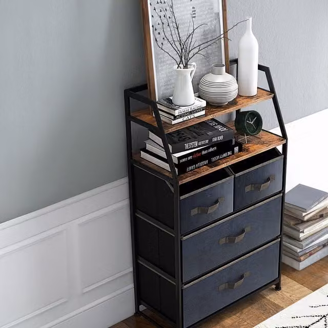Costway Freestanding Floor Storage Dresser in Black and Rustic Brown