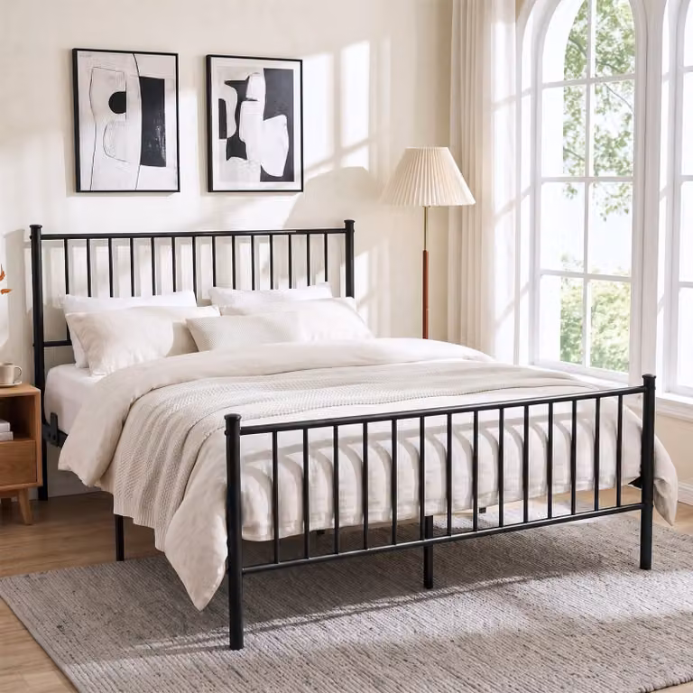 DHS Black Lacquered Metal Vertical Bed Frame with High Headboard, W/D/H: 100 x 200 cm