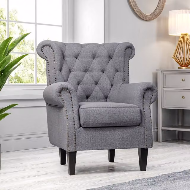 Livingandhome Mid-Century Grey Fabric Armchair with Armrests