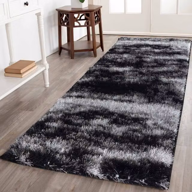 Desire Rugs Modern Abstract Shaggy Runner Rug in Grey, W: 60 cm x L: 220 cm