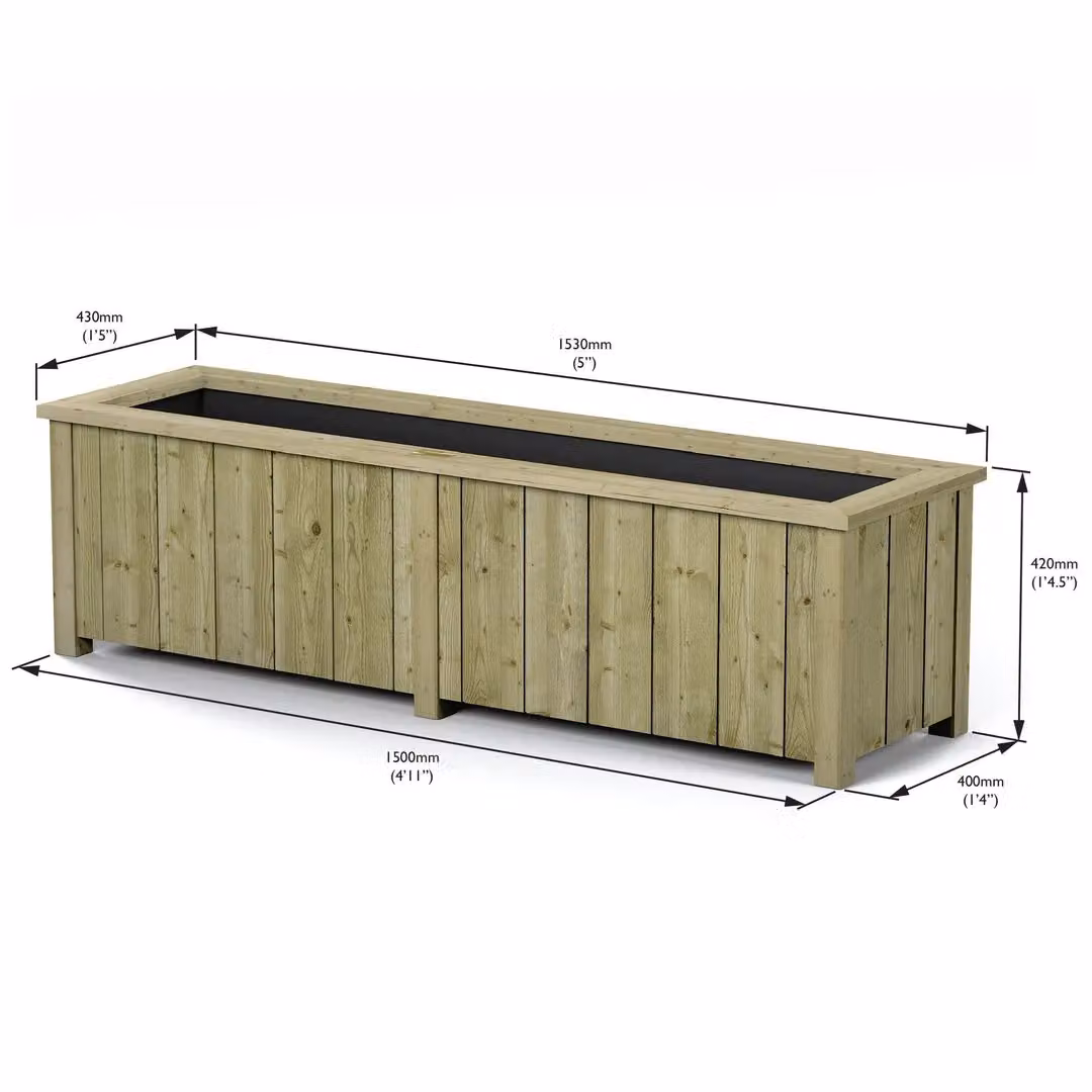 Rowlinson Heritage Large Wooden Planter Tub in Brown, W: 153 cm, D: 40 cm, H: 43 cm – 3