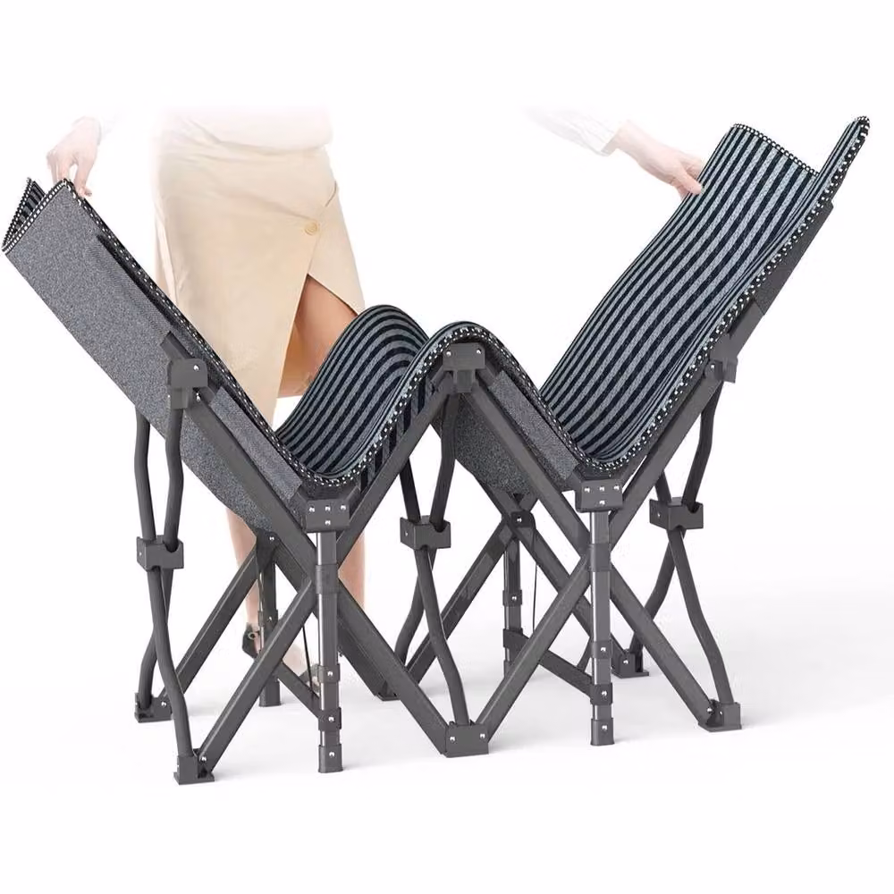 FORGEVIO Adult Portable Camping Cot Bed with Cushion and Side Compartments in Black – 3