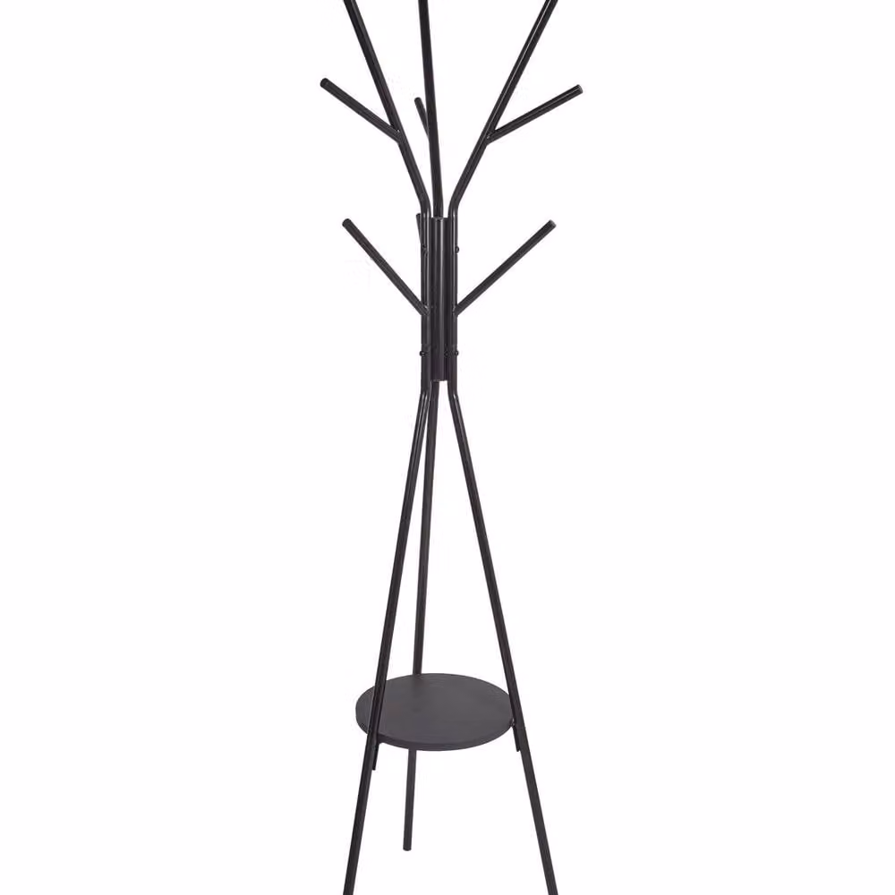 Wyld and Coco 9-Hook Coat Stand in Black Matt Metal with MDF Shelf, Height: 181 cm – 2
