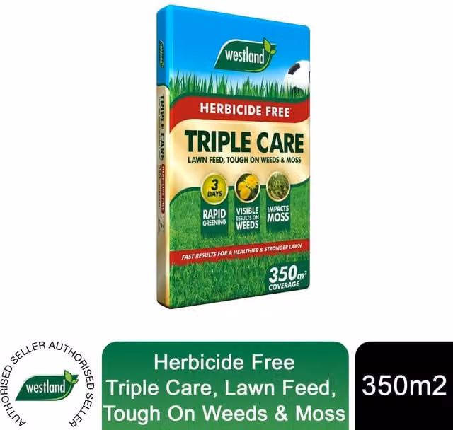 Westland Herbicide Free Triple Care Lawn Feed for Weeds and Moss, Covers 350sqm
