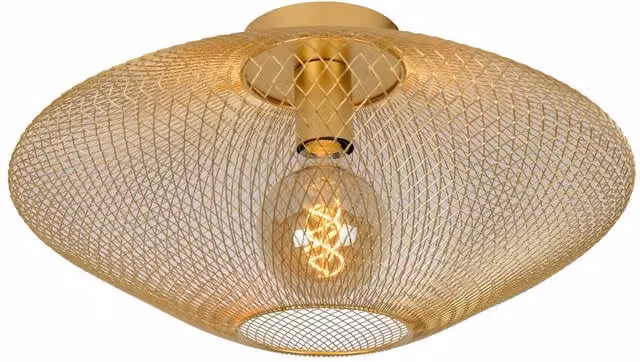 Lucide Modern Oval Mesh Flush Ceiling Light in Matt Gold Brass