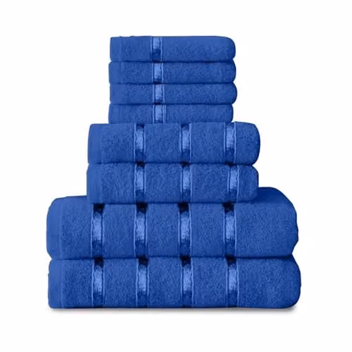 Gaveno Cavailia 8 Piece Royal Blue Cotton Towel Bale Set, 450 GSM Quick Drying Absorbent Towels including 4 Face Towels, 2 Hand Towels and 2 Bath Towels – 3