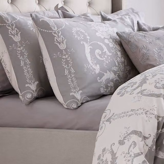 Laura Ashley Josette Reversible Floral Cotton Housewife Pillowcase in Grey