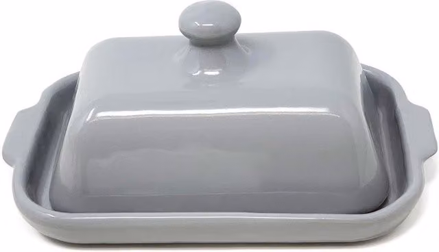 Verano Spanish Ceramics Rustic Pastel Fully Dipped Ceramic Butter Dish - Grey