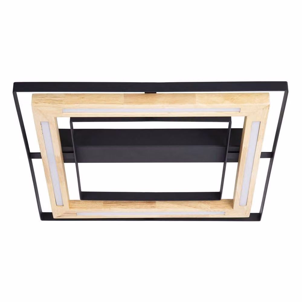Netlighting Rilas Integrated LED Semi Flush Ceiling Light in Black and Wood with Dimmable Warm White 3000K Light – 2