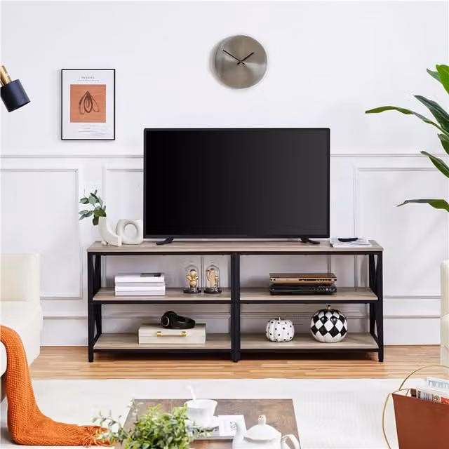 Yaheetech 3 Tier Minimalist TV Stand Console Table in Grey