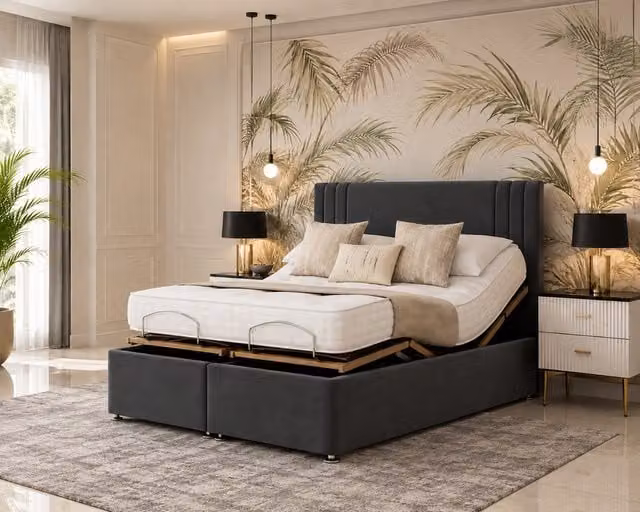 K Mehmood Enterprise Ltd Motorised Adjustable Mobility Bed with Spring Mattress and Headboard in Grey, W/D/H: 180 x 200 cm