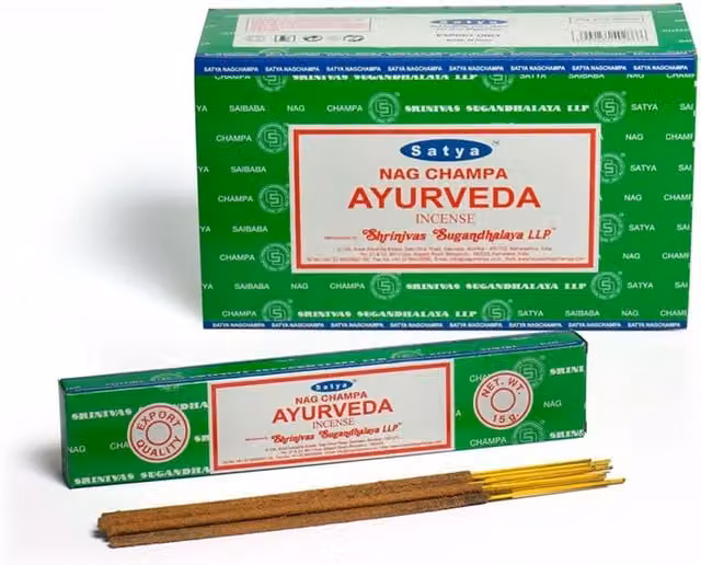 Satya Ayurveda Incense Sticks, Set of 12 Packets, Green, Fresh and Woody Oriental Scent