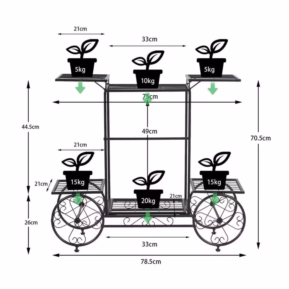 Kelvenix Large Parisian Style Metal Garden Cart Plant Stand in Matt Black – 2