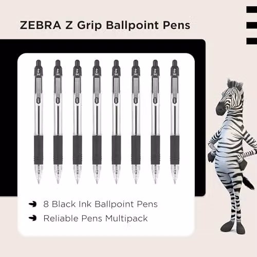 Zebra Z Grip Retractable Black Ballpoint Pens with Pocket Clip, 8 Pack – 2