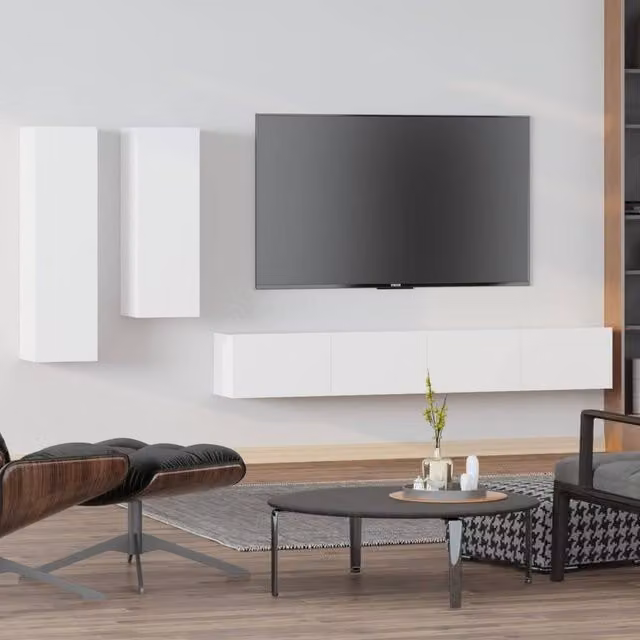 Berkfield Home 4 Piece White Engineered Wood TV Cabinet Set with Sliding Doors and Internal Shelves – 1