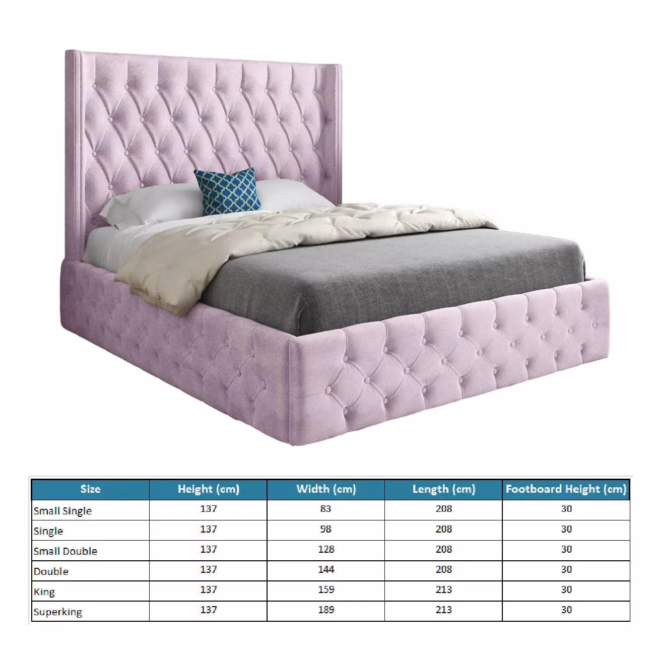 KDMD Turin Single Upholstered Velvet Bed Frame in Pink, W/D/H: 90 x 200 x 137 cm – 4