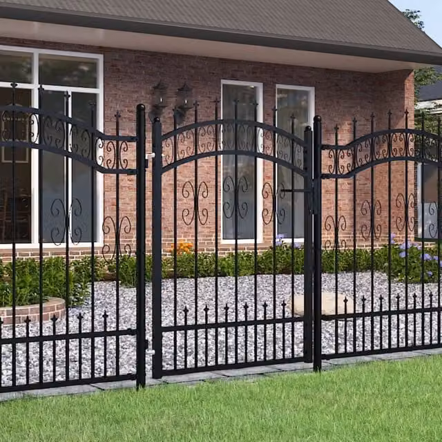 Berkfield Home Black Spear Top Steel Swing Fence Gate, W: 103 cm, H: 175 cm