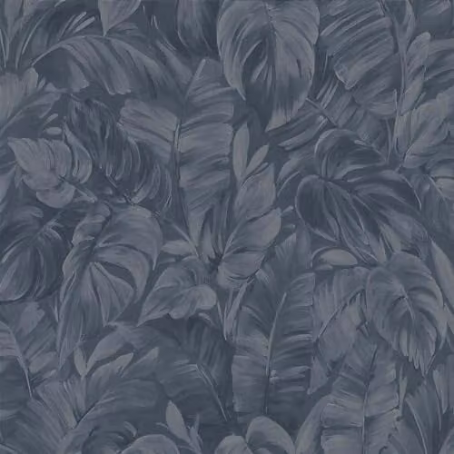 Erismann Play of Light Bold Tropical Palm Leaf Navy Blue Textured Vinyl Wallpaper