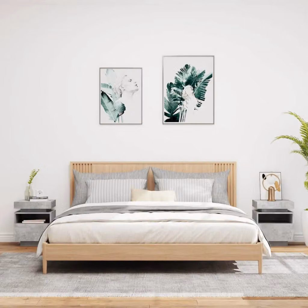 Berkfield Home Set of 2 Modern Bedside Cabinets with Integrated LED Lights in Concrete Grey, W/D/H: 40 x 39 x 48.5 cm – 2