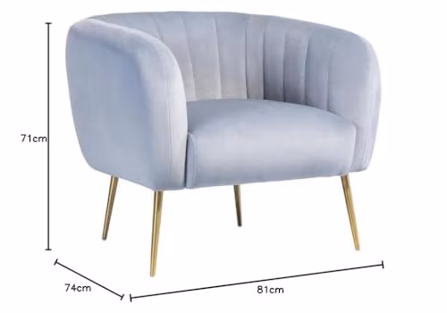Artemis Home Blue Velvet Tub Accent Chair with Gold Legs and Armrests – 2
