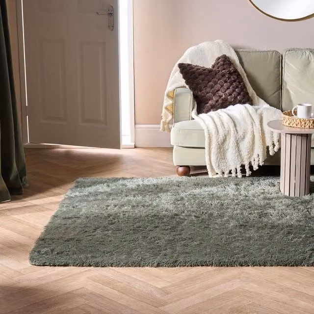 OHS Soft Fluffy Anti-Slip Area Rug in Dark Green, W: 160 cm, L: 230 cm