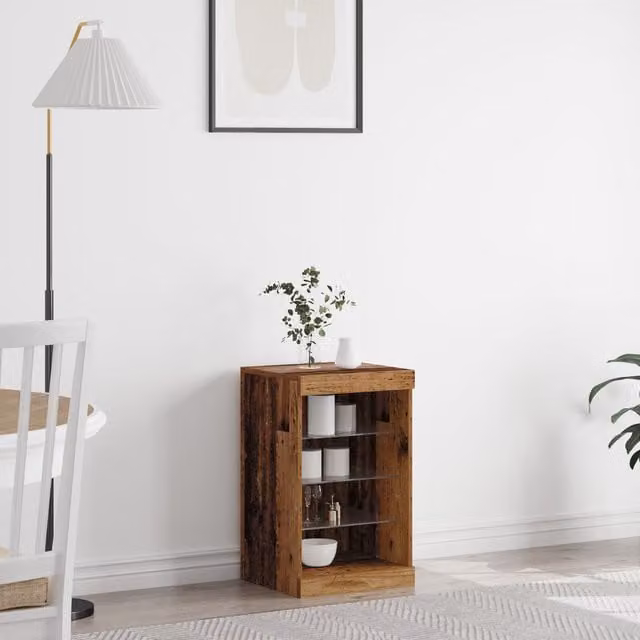 Berkfield Home Rustic Pine Sideboard with Integrated LED Lights in Brown, W: 41 cm, D: 37 cm, H: 67 cm – 1