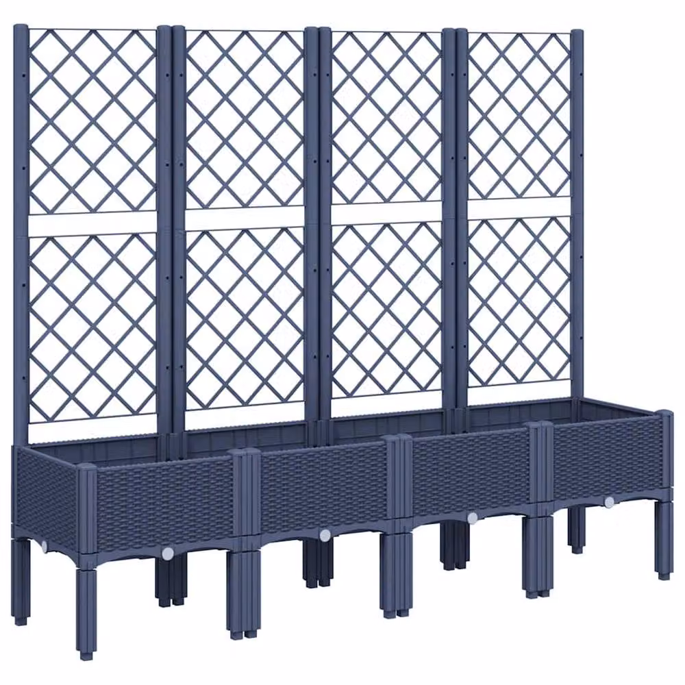 Berkfield Home Garden Planter with Trellis in Blue Grey, W/D/H: 160 x 40 x 142 cm – 3