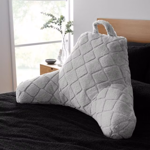 Catherine Lansfield Cosy Diamond Faux Fur Cuddle Filled Cushion in Silver and Grey